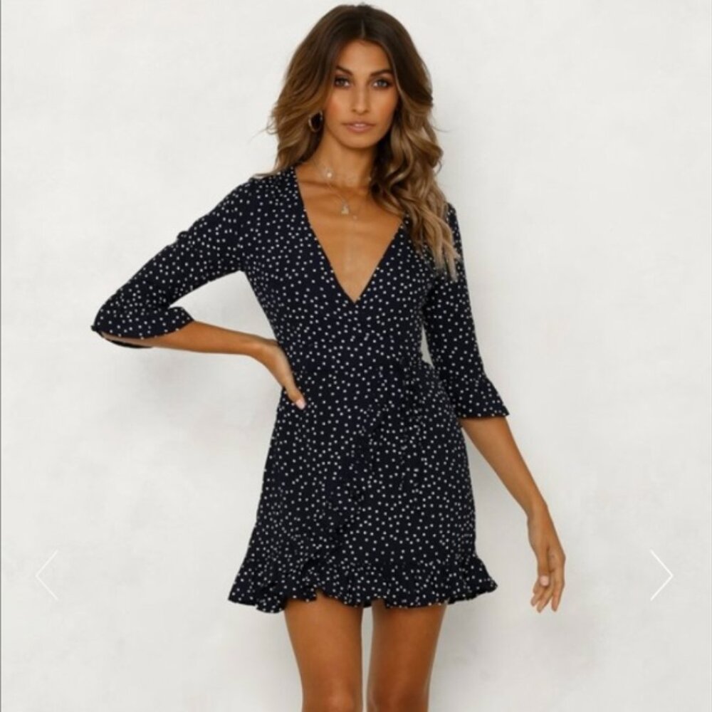 Navy Blue polka dot ruffle mini dress